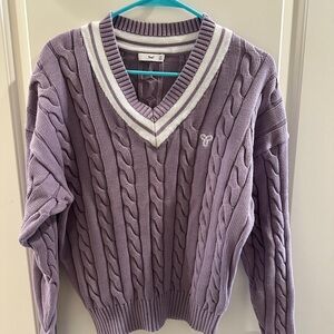 TNA Lavender Knit Sweater with Cream Accents